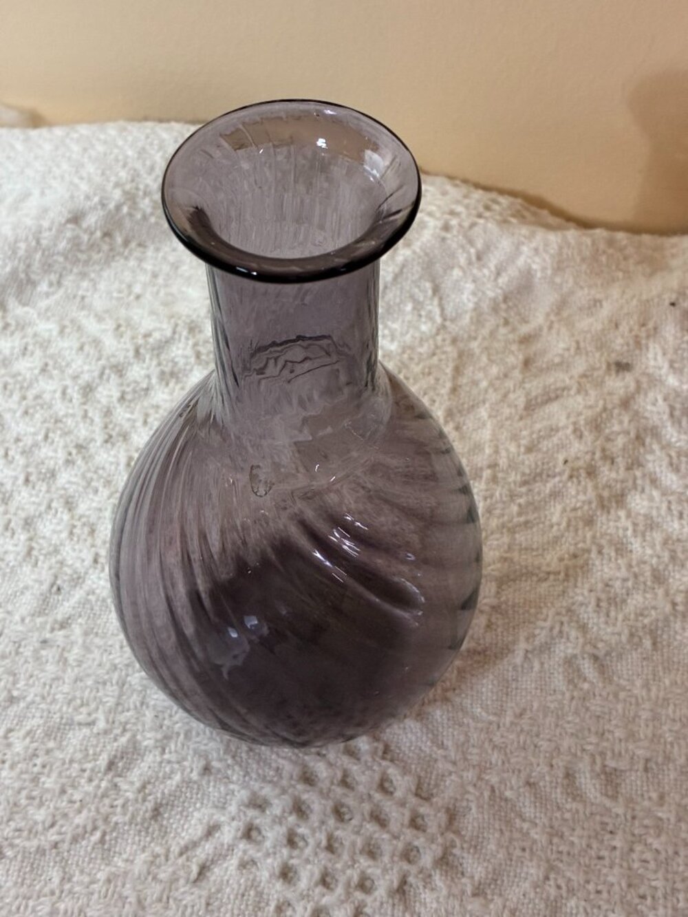 Vintage Purple Optic Swirl Blown Glass Pocket Vase